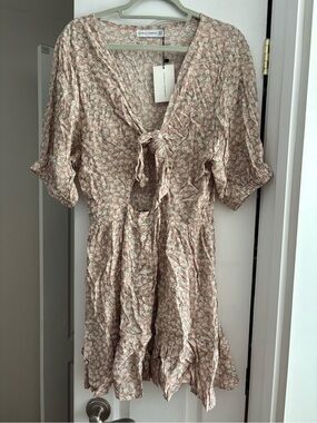 Faithfull the BrandFloral Tie-Front Mini Dress in Dusty Pink